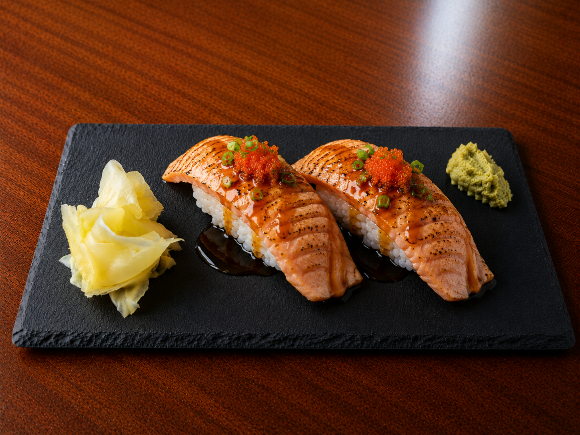 Flambierter Lachs Nigiri